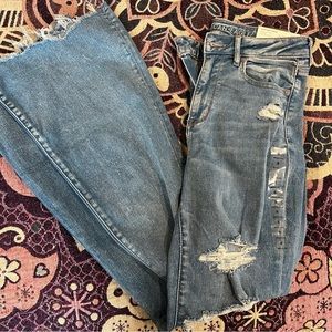 American Eagle Super High Rise Distressed Flare